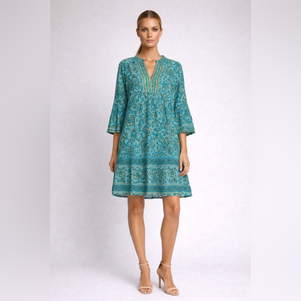 Turquoise Paisley, Lightweight Midi-Dress